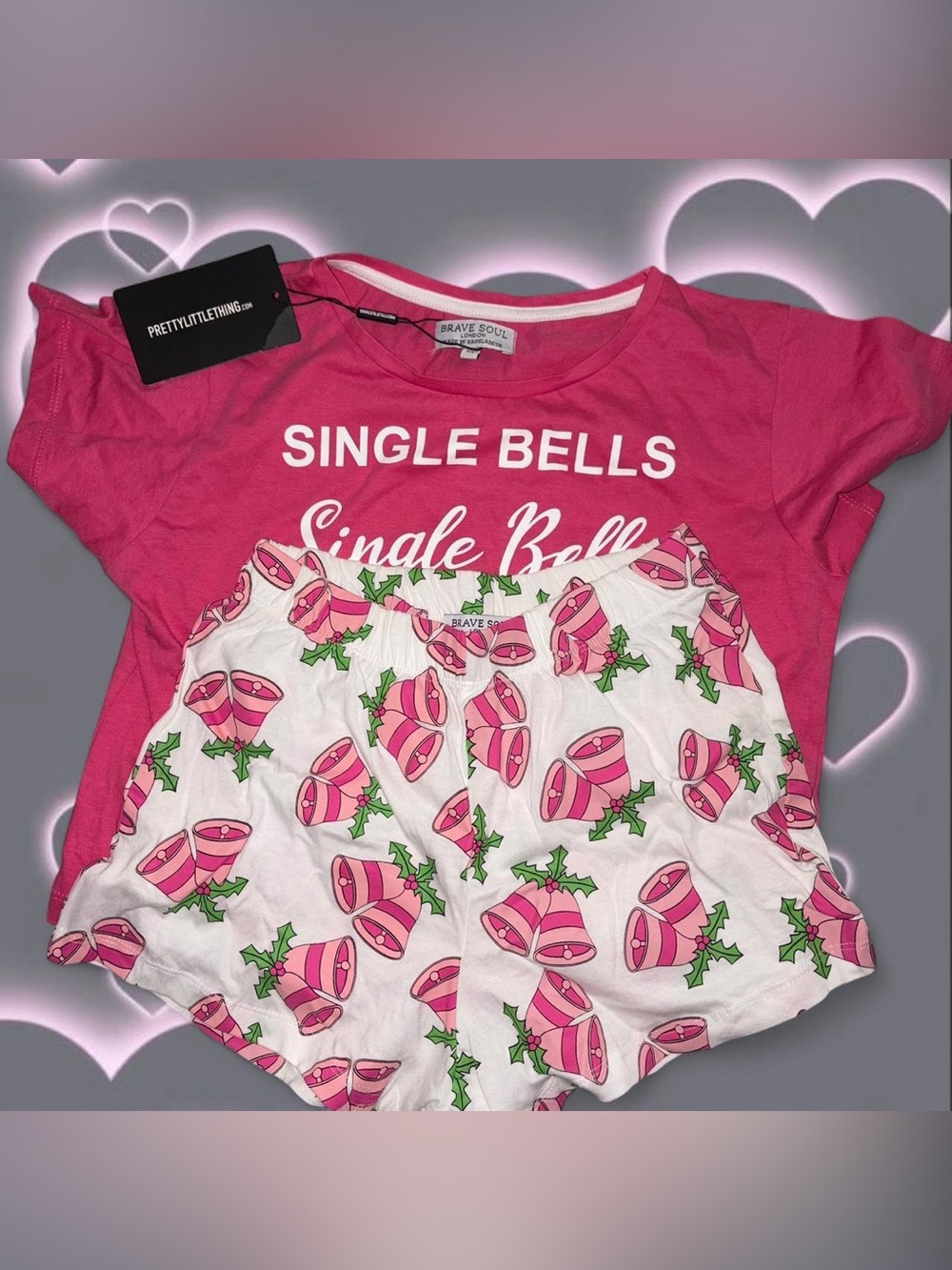 Pink & White PLT Single Bells, Single All the Way holiday lounge set 🎄✨